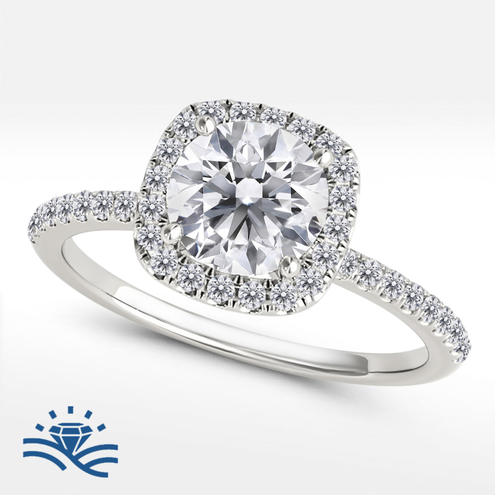 Round with Cushion Halo Half Pavé Moissanite Engagement Ring