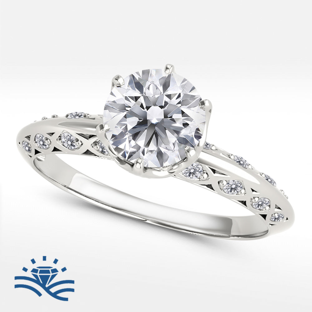 Round Vintage Style Micro-Pavé Moissanite Engagement Ring