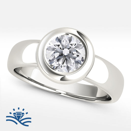 Round Bezel Solitaire Moissanite Engagement Ring