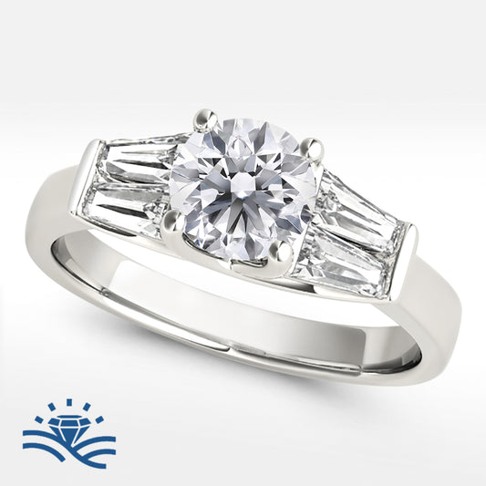 Round Tapered Baguette Sides Moissanite Engagement Ring