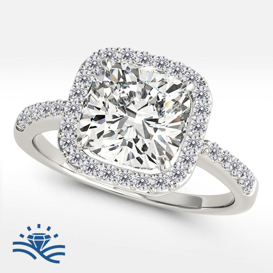 Cushion Halo Single Row Half-Pavé Moissanite Engagement Ring