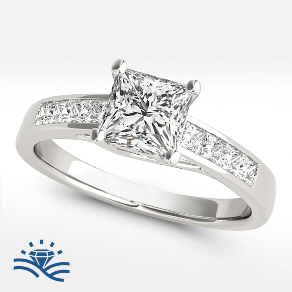 Princess Trellis Half Pavé Solitaire Moissanite Engagement Ring