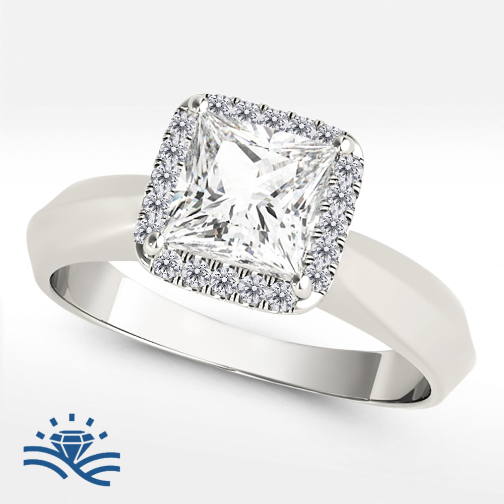 Princess Halo Solitaire Moissanite Engagement Ring