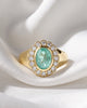 Amelia: Oval Sea Green Scalloped Halo with Signet Band Ring
