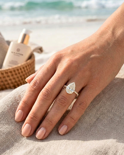 Anya: Pear Half Pavé Hidden Halo Diamond Engagement Ring
