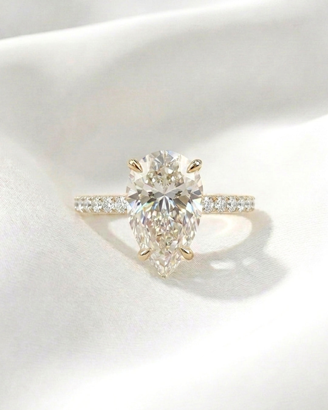 Anya: Pear Half Pavé Hidden Halo Diamond Engagement Ring