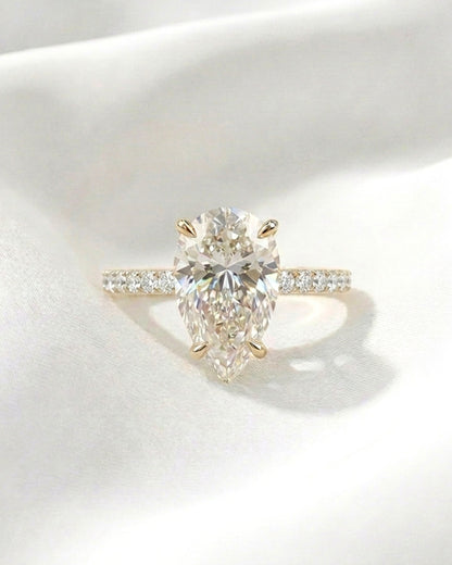 Anya: Pear Half Pavé Hidden Halo Diamond Engagement Ring
