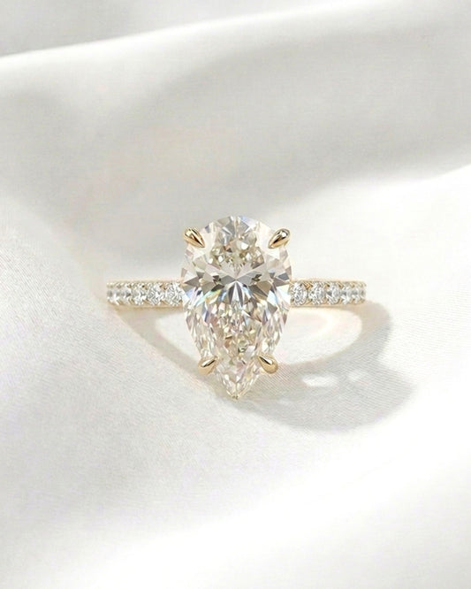 Anya: Pear Half Pavé Hidden Halo Diamond Engagement Ring