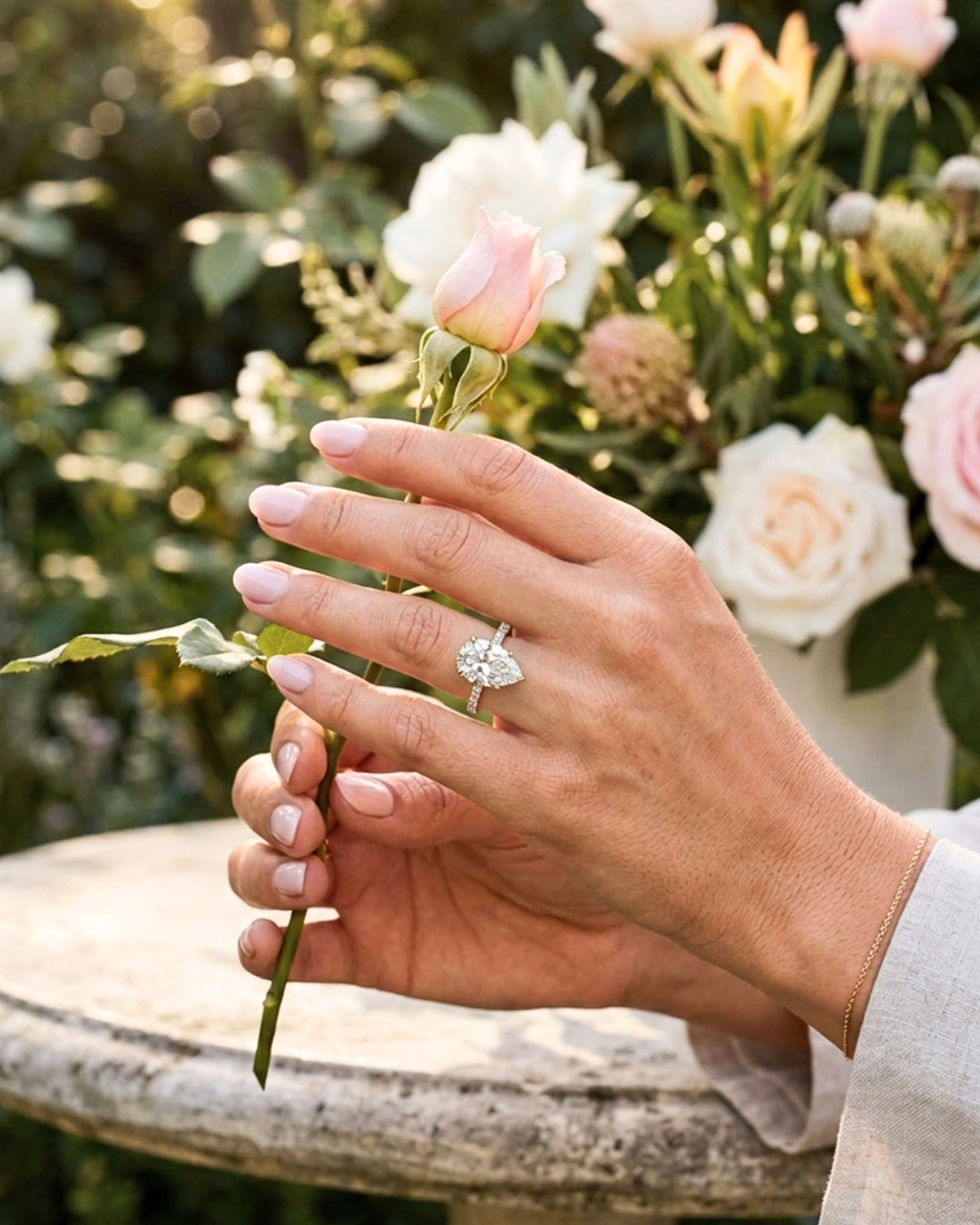 Anya: Pear Half Pavé Hidden Halo Diamond Engagement Ring