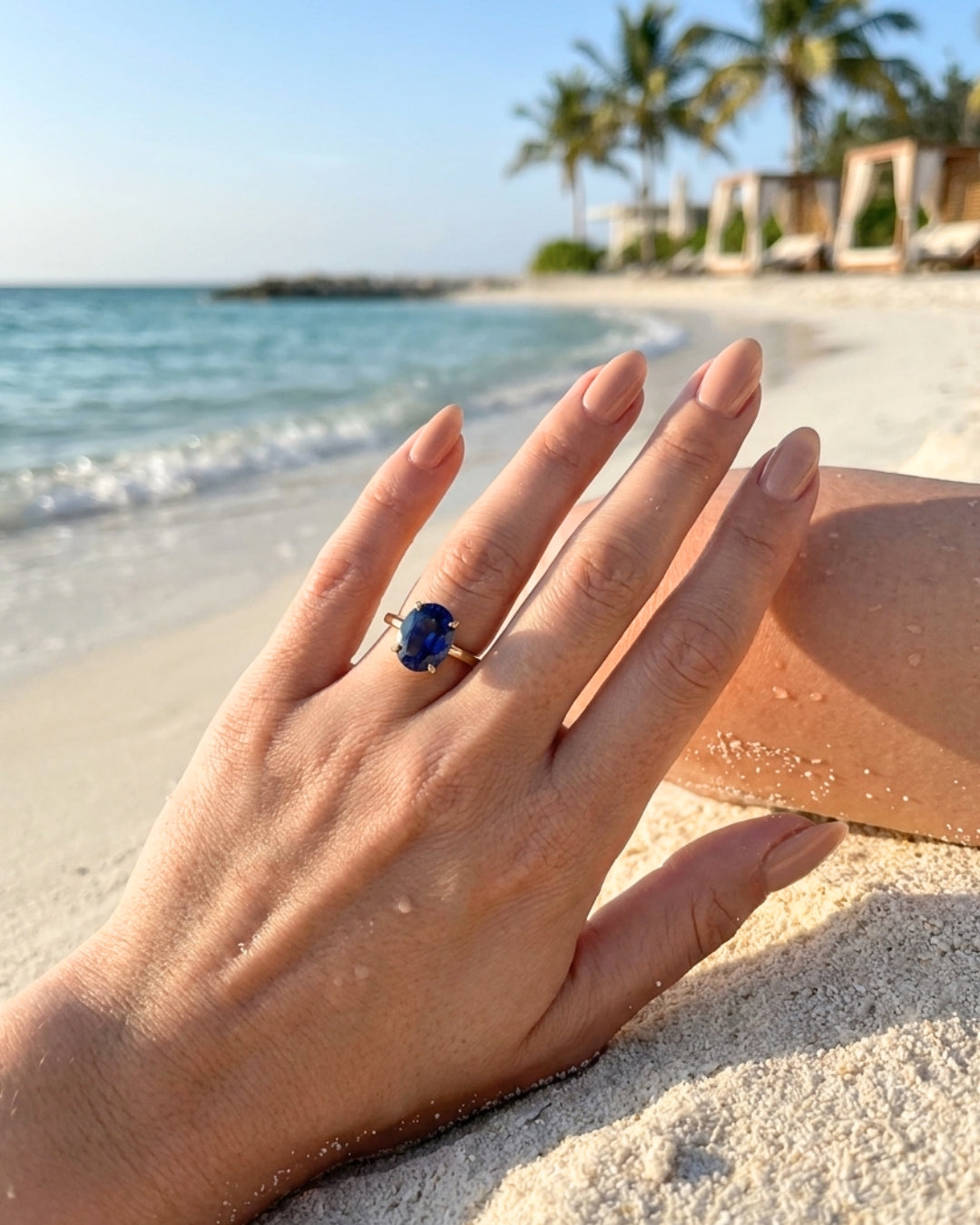 Aurora: Oval Blue Solitaire Moissanite Engagement Ring