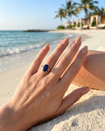 Aurora: Oval Blue Solitaire Moissanite Engagement Ring