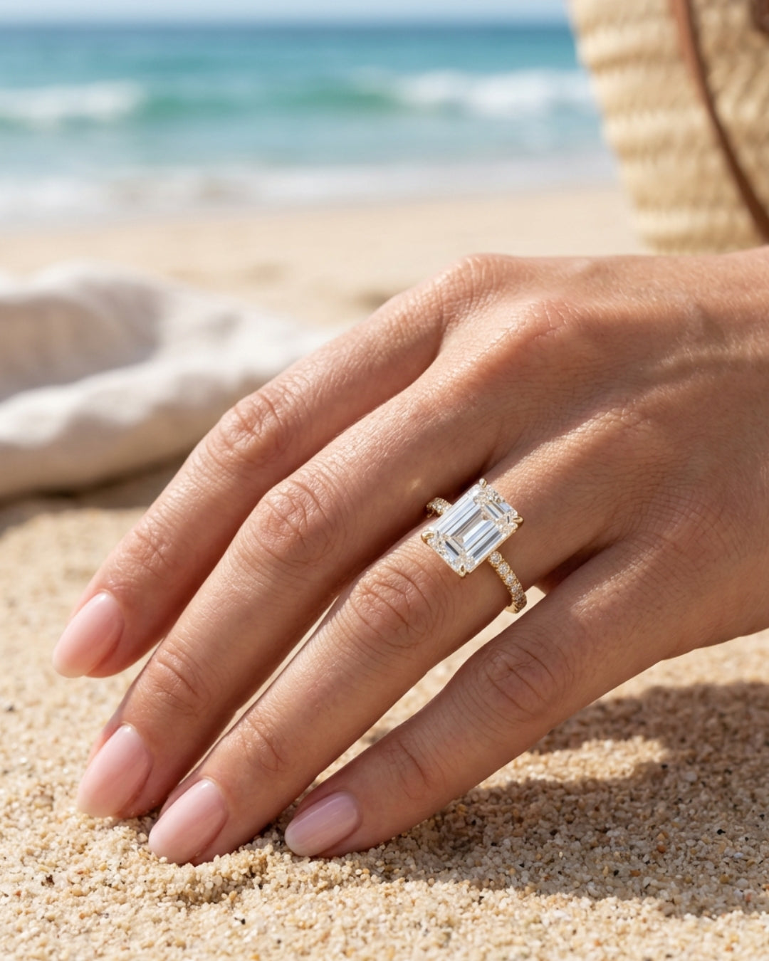 Avery: Emerald Hidden Halo Full Pavé Diamond Ring