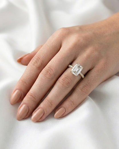 Avery: Emerald Hidden Halo Full Pavé Diamond Ring