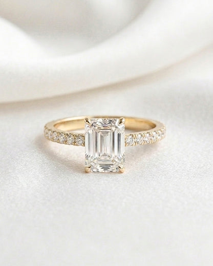Avery: Emerald Hidden Halo Full Pavé Diamond Ring