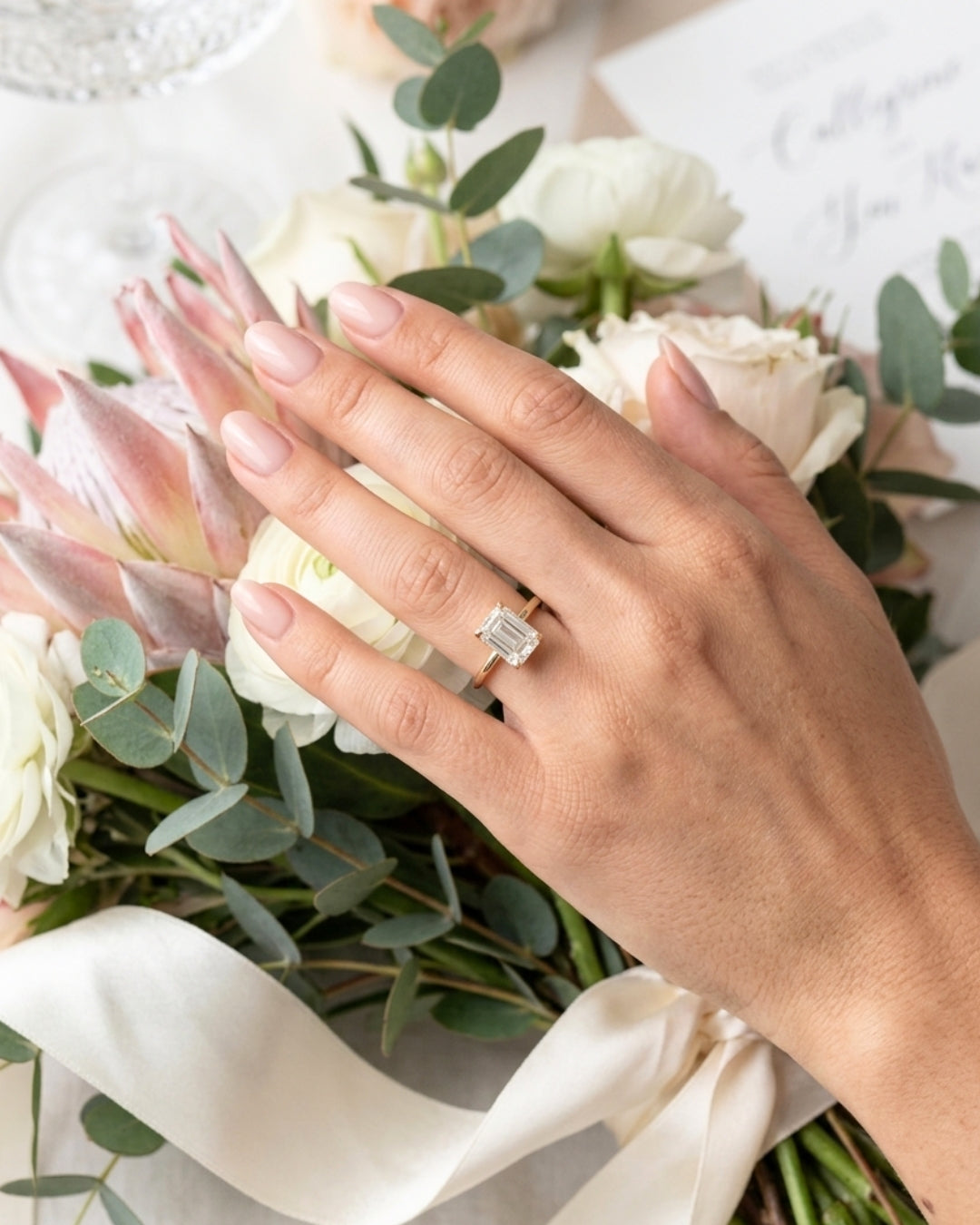 Avery: Emerald Hidden Halo Diamond Engagement Ring