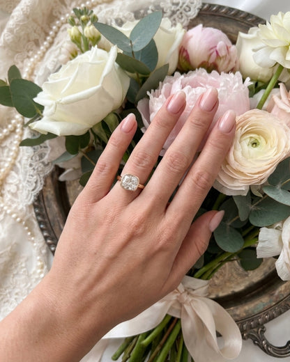 Billie: East West Bezel Elongated Cushion Moissanite Engagement Ring