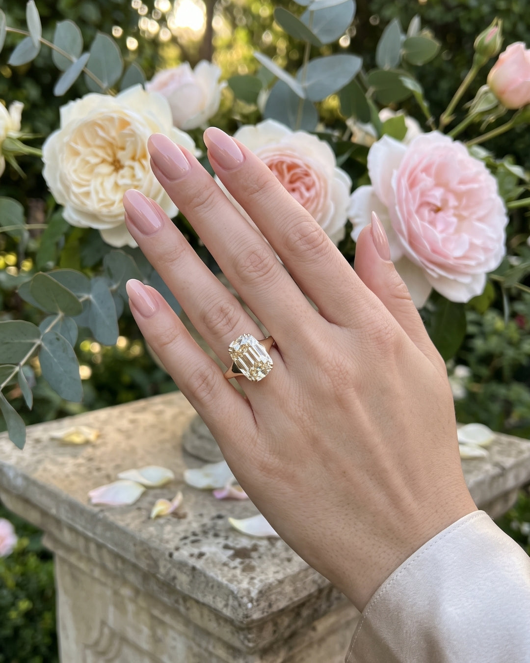 Blanche: Elongated Cushion Antique Cut Tapered Band Moissanite Engagement Ring