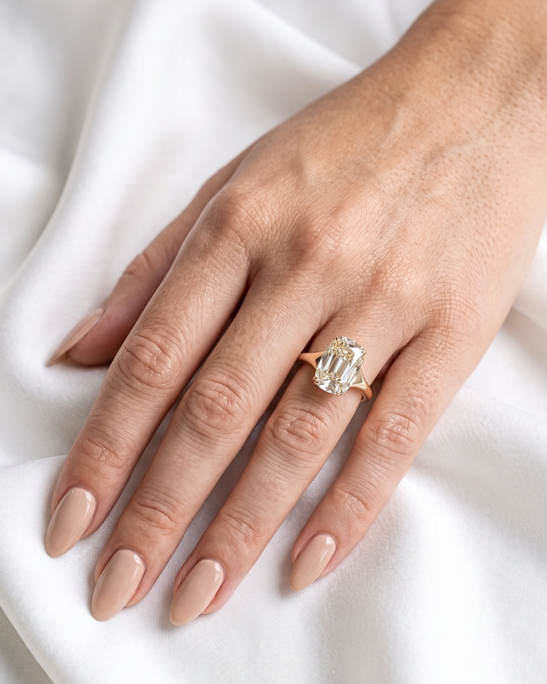 Blanche: Elongated Cushion Antique Cut Tapered Band Moissanite Engagement Ring