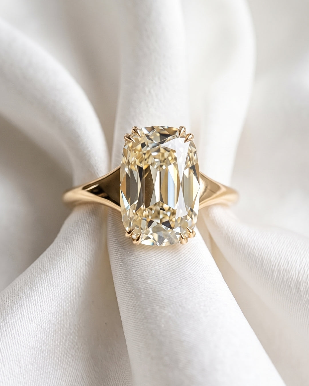 Blanche: Elongated Cushion Antique Cut Tapered Band Moissanite Engagement Ring
