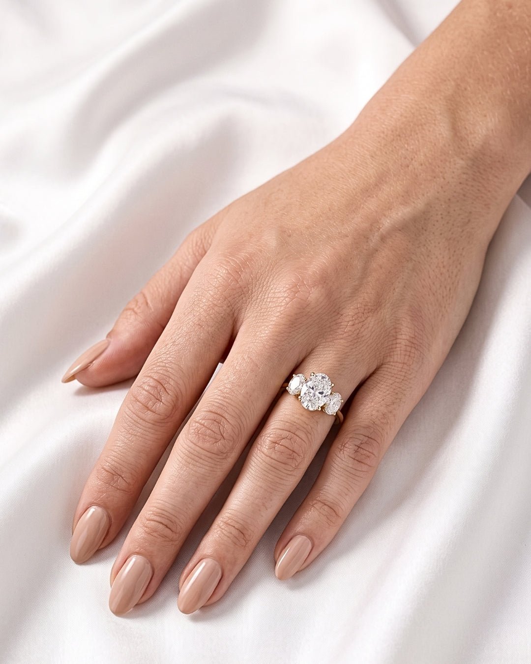 Bonnie - Oval Trilogy Oval Setting Diamond Engagement Ring - Moissanite Engagement Rings