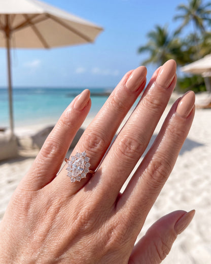 Brielle: Marquise Halo Cluster Moissanite Engagement Ring