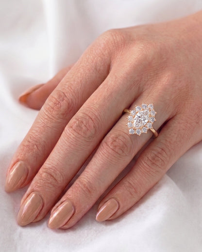 Brielle: Marquise Halo Cluster Moissanite Engagement Ring