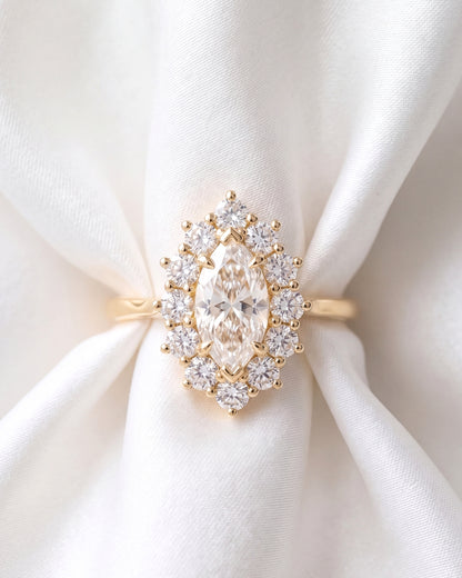 Brielle: Marquise Halo Cluster Moissanite Engagement Ring