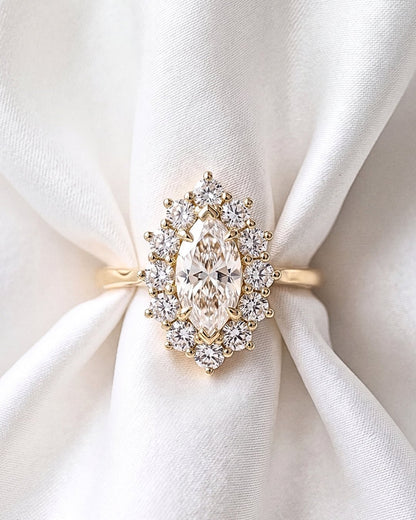 Brielle - Marquise Halo Cluster Moissanite Engagement Ring - Moissanite Engagement Rings