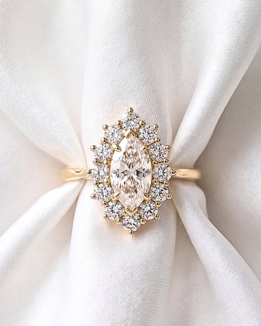 Brielle: Marquise Halo Cluster Moissanite Engagement Ring