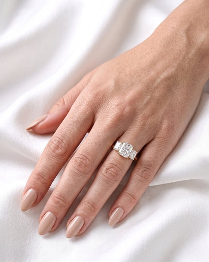 Camille - Radiant Trilogy Diamond Engagement Ring - Moissanite Engagement Rings