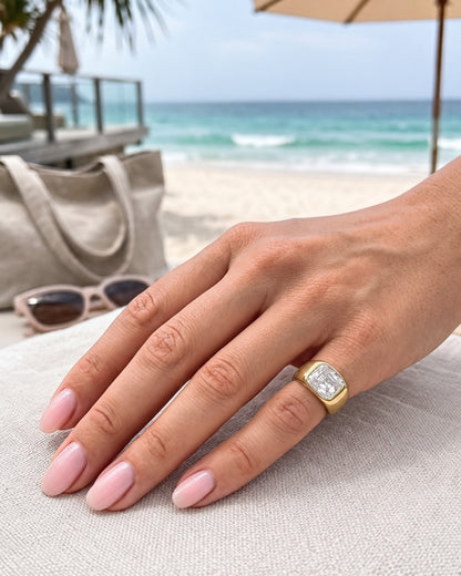 Cecilia: Elongated Radiant Burnished with Signet Band Ring