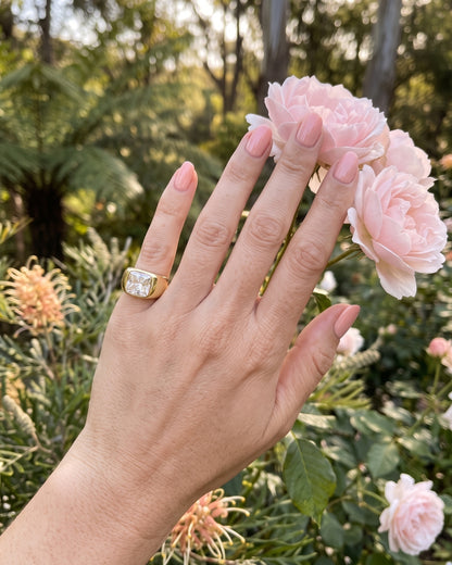 Cecilia: Elongated Radiant Burnished with Signet Band Ring