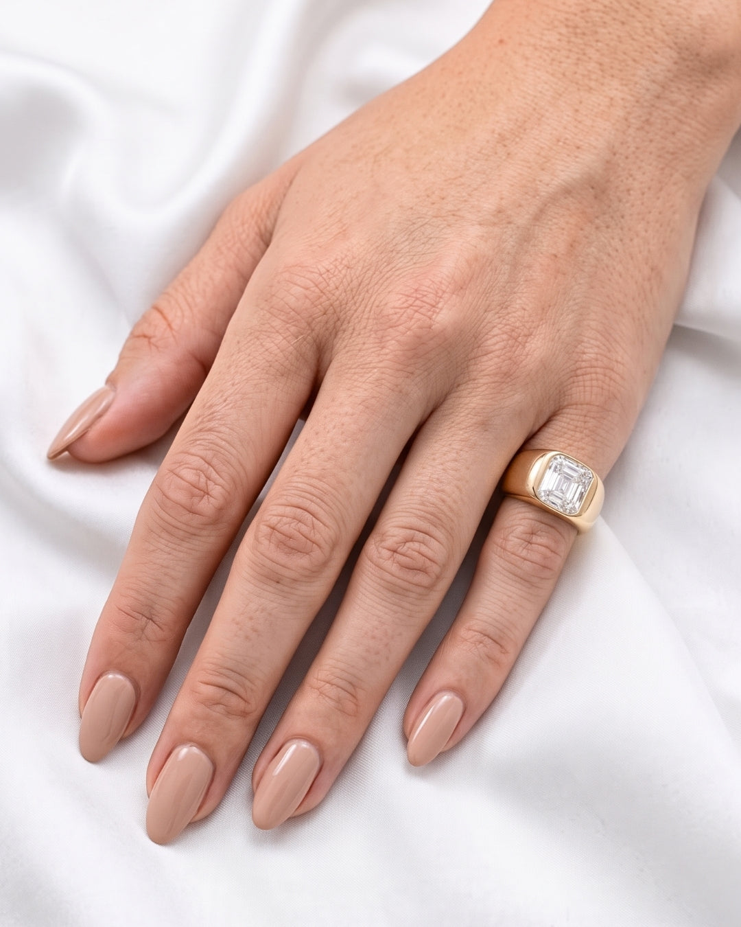 Cecilia: Elongated Radiant Burnished with Signet Band Ring