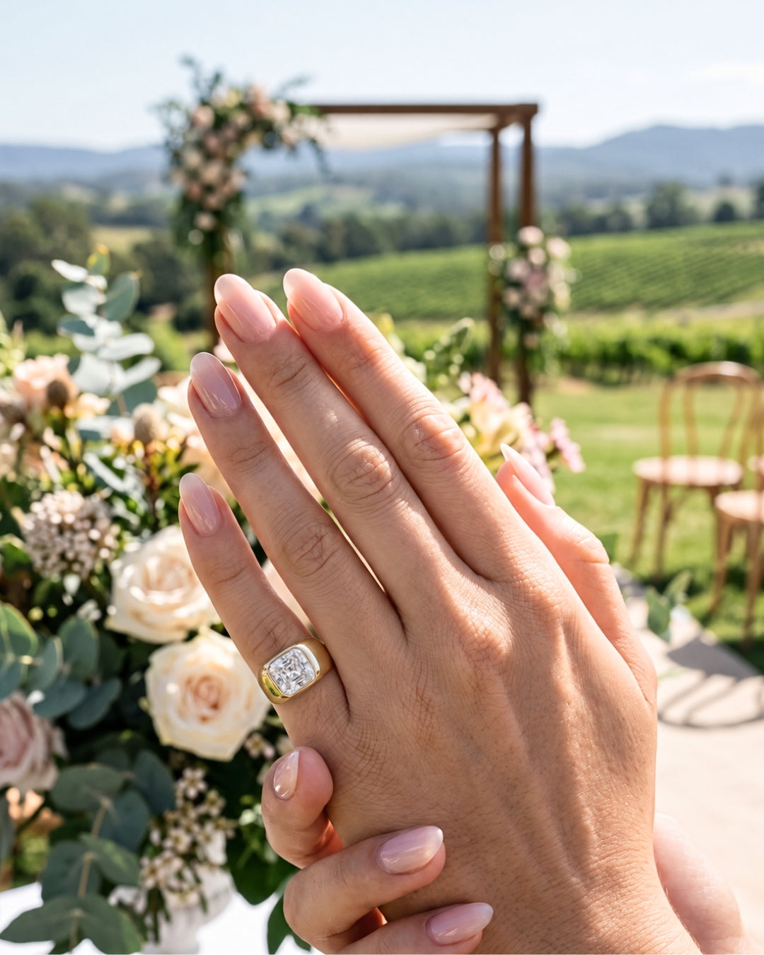Cecilia: Elongated Radiant Burnished with Signet Band Ring