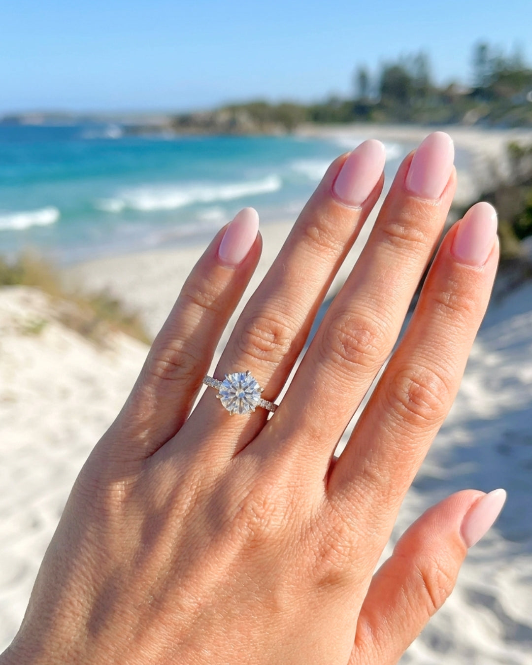 Celeste: Round Half Pavé & Hidden Halo Diamond Engagement Ring