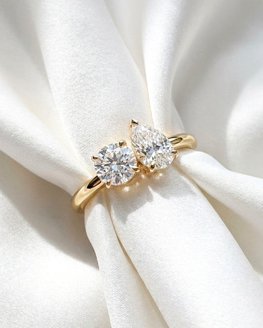 Cleo: Toi Et Moi Pear & Round Moissanite Engagement Ring