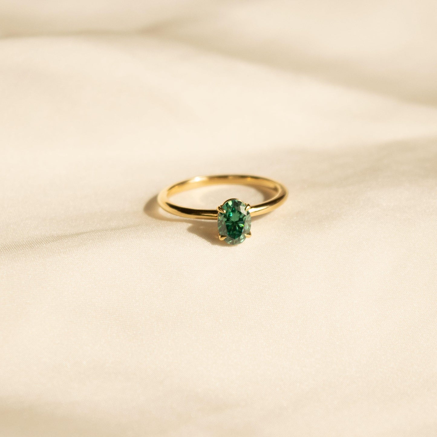 Oval Green Solitaire Engagement Ring - moissaniteengagementrings
