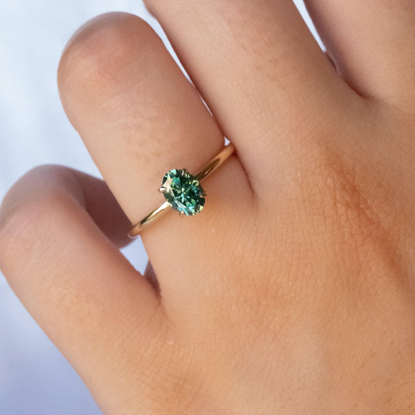 Oval Green Solitaire Engagement Ring - moissaniteengagementrings