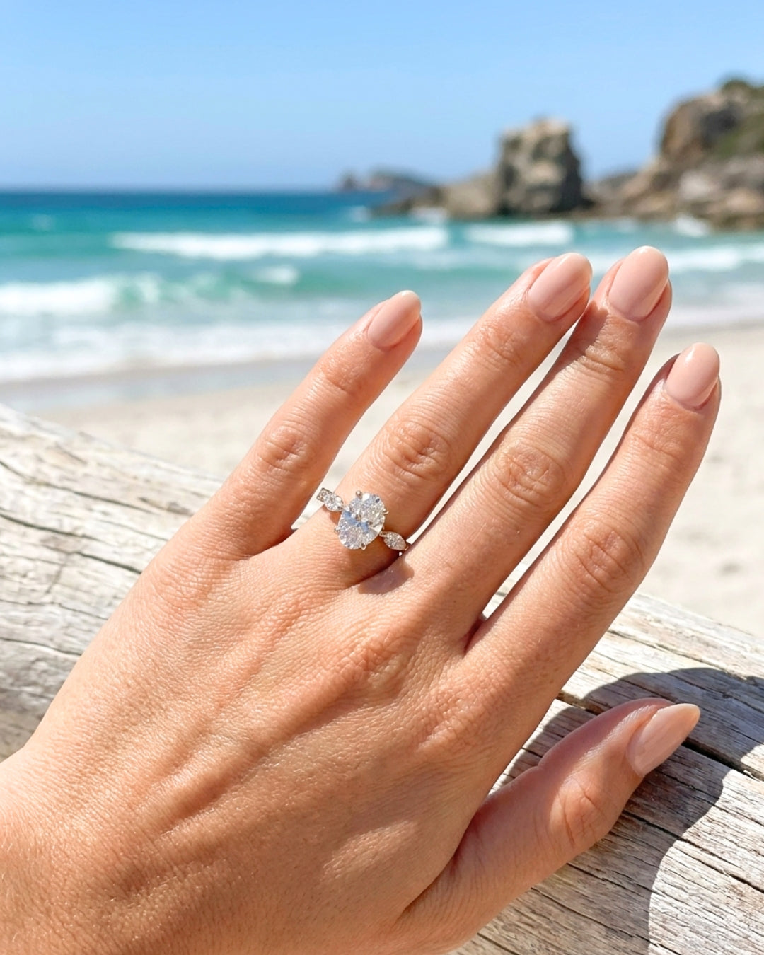 Daisy: Oval and Marquise Three-Stone Moissanite Engagement Ring