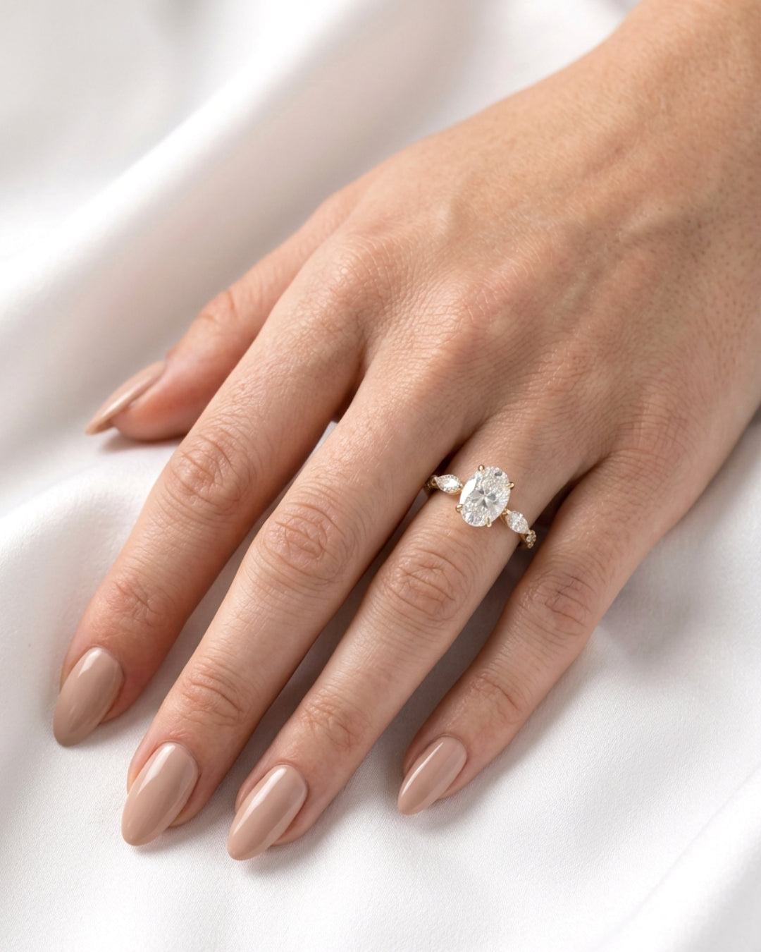 Daisy - Oval and Marquise Three-Stone Moissanite Engagement Ring