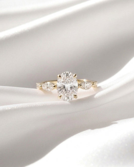 Daisy - Oval and Marquise Three-Stone Moissanite Engagement Ring