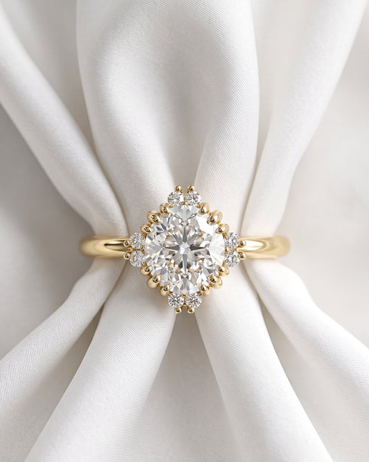 Daphne: Round Accent Stones Moissanite Engagement Ring