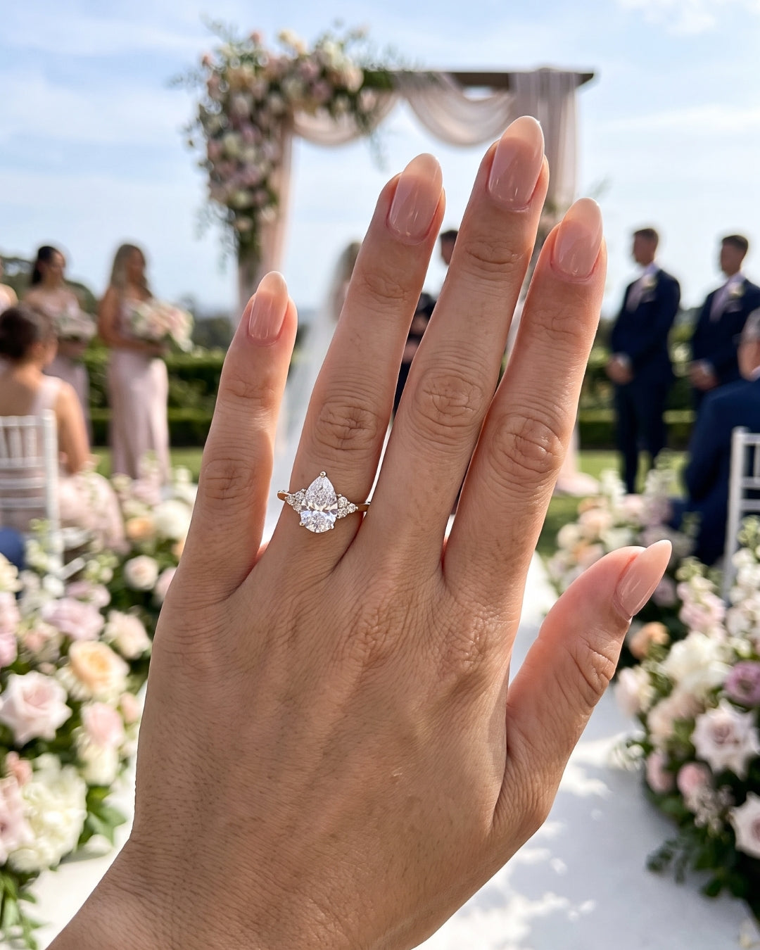 Demi - Pear Cluster Stones Moissanite Engagement Ring