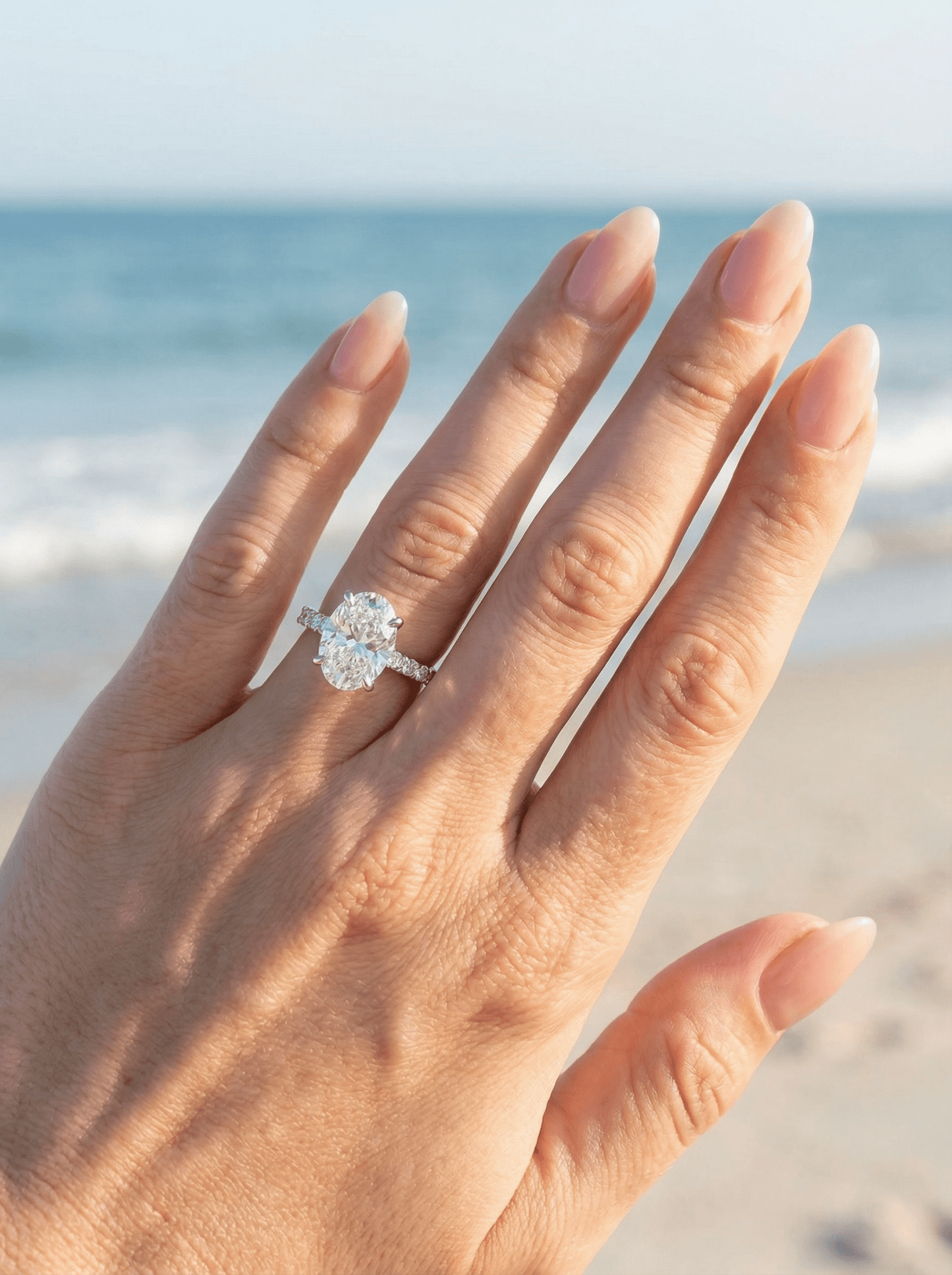 Oval Dovetail Pavé Platinum Moissanite Engagement Ring - Moissanite Engagement Rings
