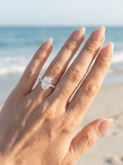 Oval Dovetail Pavé Platinum Moissanite Engagement Ring - Moissanite Engagement Rings
