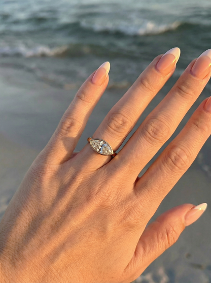 East West Bezel Marquise Solitaire Moissanite Engagement Ring