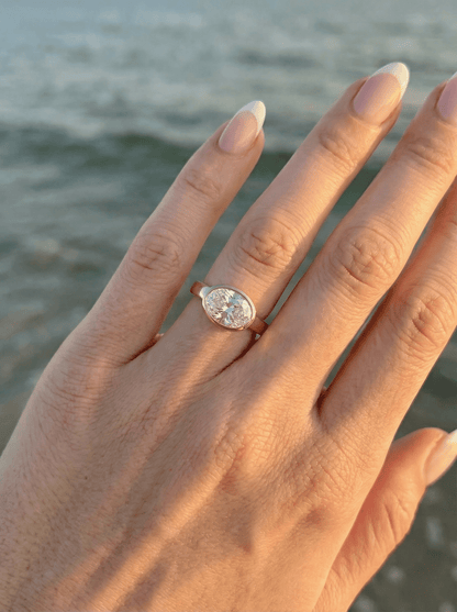 East West Bezel Oval Solitaire Moissanite Engagement Ring - Moissanite Engagement Rings