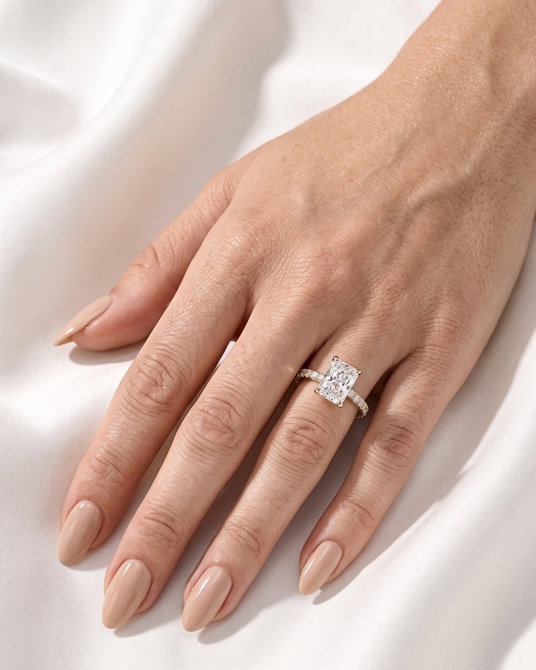 Eira - Radiant Half Pavé Moissanite Engagement Ring - Moissanite Engagement Rings