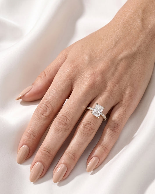 Eira: Radiant Half Pavé Moissanite Engagement Ring
