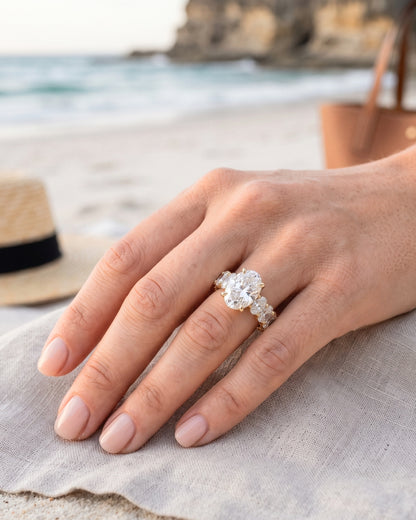 Eloise: Oval Solitaire with Oval Eternity Band Moissanite Engagement Ring